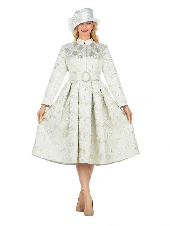 Giovanna Metallic Brocade Ruffle-Shoulder Sheath Dress-Plus - Picture 6 of 10